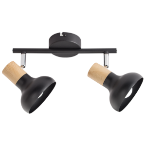 2 Light Black Metal & Wood Spot Light